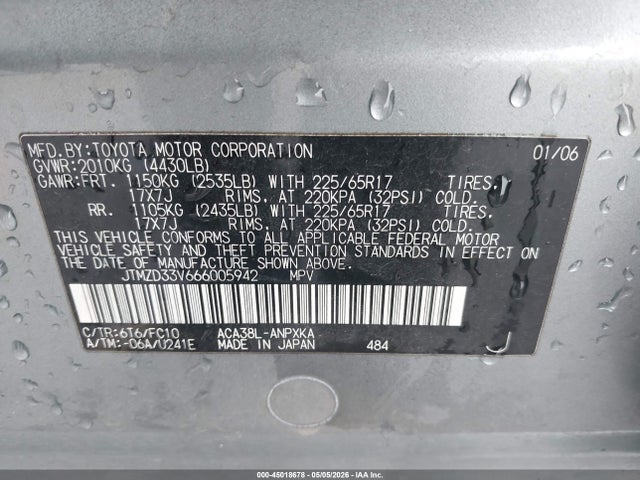 Продажа на аукционе авто 2006 Toyota Rav4, vin: JTMZD33V666005942, номер лота: 45018678