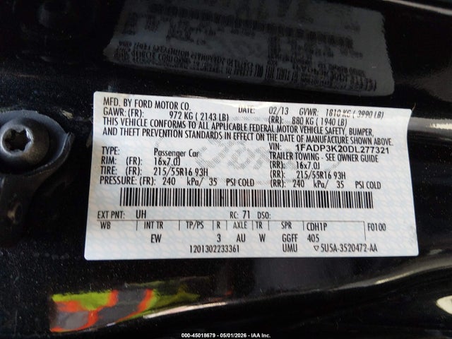 Продаж на аукціоні авто 2013 Ford Focus Se, vin: 1FADP3K20DL277321, номер лоту: 45018679