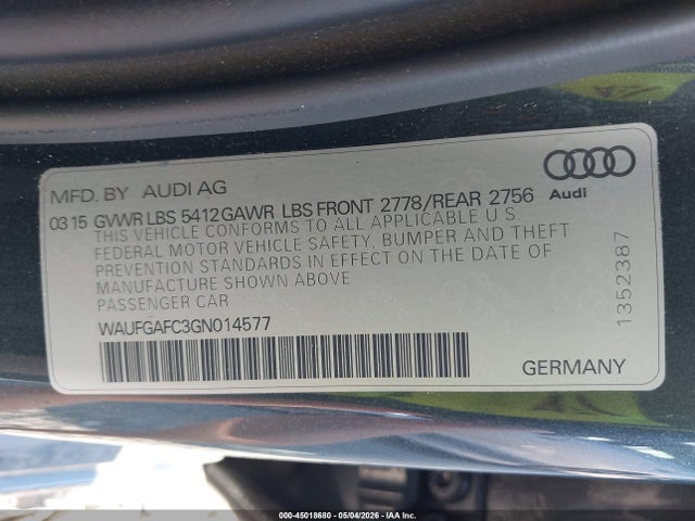 Aukcja sprzedaży 2016 Audi A6 3.0t Premium Plus, vin: WAUFGAFC3GN014577, numer aukcji: 45018680