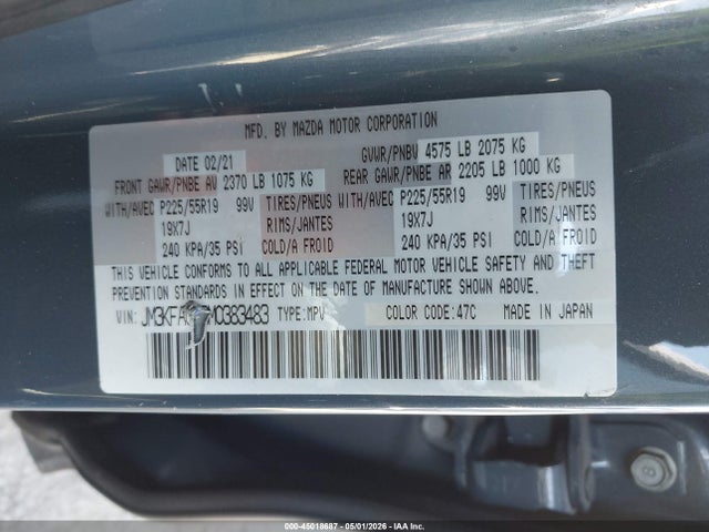 Продажа на аукционе авто 2021 Mazda Cx-5 Carbon Edition, vin: JM3KFACM6M0383483, номер лота: 45018687
