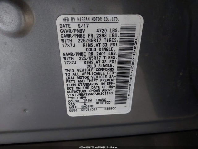 Продажа на аукционе авто 2018 Nissan Rogue Sv, vin: JN8AT2MV7JW301140, номер лота: 45018709