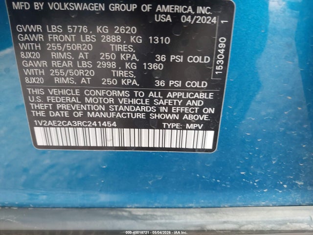 Aukcja sprzedaży 2024 Volkswagen Atlas Cross Sport 2.0t Sel R-line, vin: 1V2AE2CA3RC241454, numer aukcji: 45018721