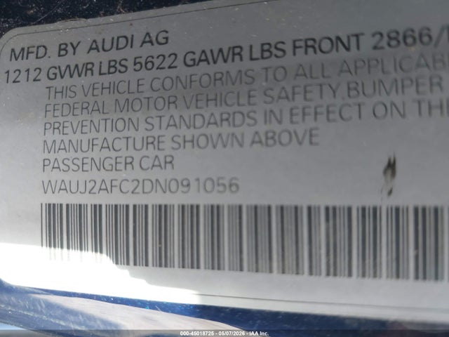 45018725 :رقم المزاد ، WAUJ2AFC2DN091056 vin ، 2013 Audi S6 4.0t Prestige مزاد بيع