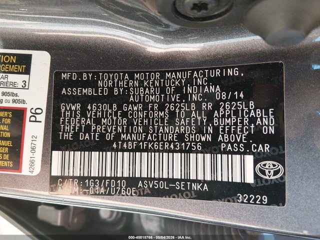 4T4BF1FK6ER431756 Toyota CAMRY LE