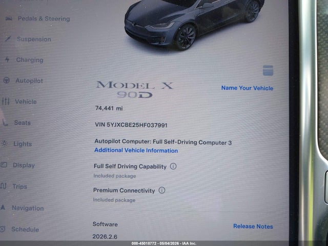 Aukcja sprzedaży 2017 Tesla Model X 100d/75d/90d, vin: 5YJXCBE25HF037991, numer aukcji: 45018772