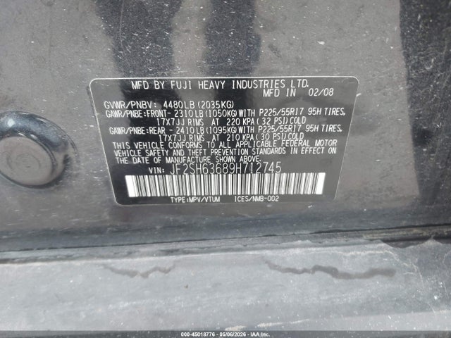 Aukcja sprzedaży 2009 Subaru Forester 2.5x, vin: JF2SH63689H712745, numer aukcji: 45018776