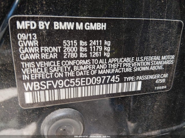 Продажа на аукционе авто 2014 Bmw M5, vin: WBSFV9C55ED097745, номер лота: 45018787