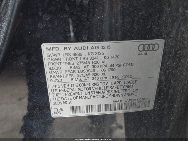Продаж на аукціоні авто 2015 Audi Q7 3.0t S Line Prestige, vin: WA1DGAFE6FD019234, номер лоту: 45018800