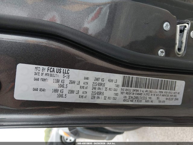 2018 Jeep Compass Sport 4x4 მანქანა იყიდება აუქციონზე, vin: 3C4NJDAB9JT415316, აუქციონის ნომერი: 45018810