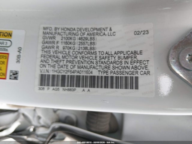 1HGCY2F64PA011604 Honda Accord Hybrid Ex-l