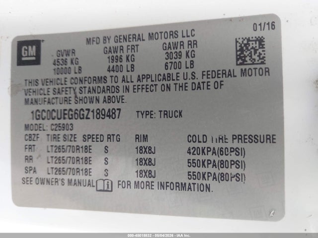 1GC0CUEG6GZ189487 Chevrolet Silverado 2500hd Wt