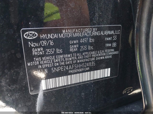 Hyundai SONATA SE 2017 5NPE24AF5HH524835 Image 9