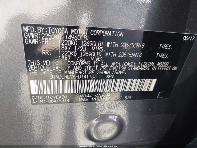 JTMDJREV6HD141103 Toyota Rav4 Hybrid Limited