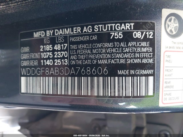 45018854 :رقم المزاد ، WDDGF8AB3DA768606 vin ، 2013 Mercedes-benz C 300 Sport 4matic مزاد بيع