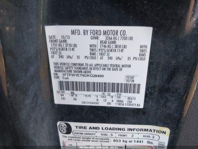 Auction sale of the 2013 Ford F-150 Xlt, vin: 1FTFW1ET9DKG28490, lot number: 45018858