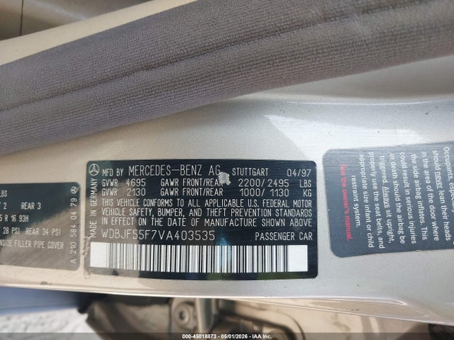45018873 :رقم المزاد ، WDBJF55F7VA403535 vin ، 1997 Mercedes-benz E 320 مزاد بيع