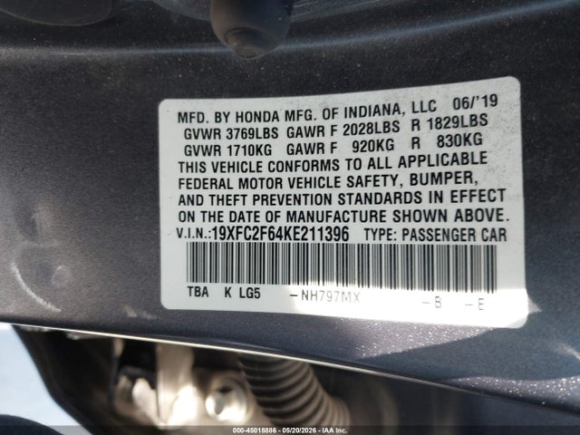 19XFC2F64KE211396 Honda Civic Lx