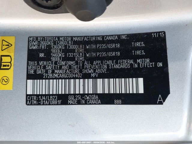 45018901 :رقم المزاد ، 2T2BZMCA8GC004402 vin ، 2016 Lexus Rx 350 مزاد بيع