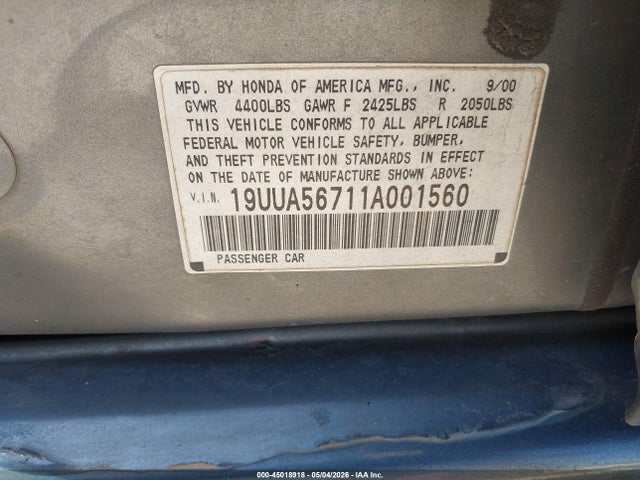Продажа на аукционе авто 2001 Acura Tl 3.2, vin: 19UUA56711A001560, номер лота: 45018918