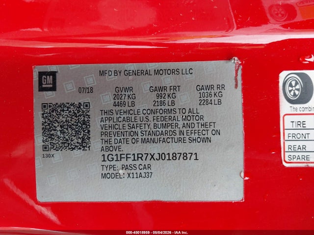 Chevrolet Camaro 1ss 2018 1G1FF1R7XJ0187871 Image 9