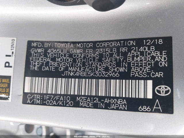 Toyota COROLLA SE 2019 JTNK4RBE5K3032966 Image 9