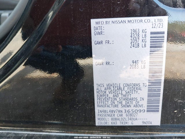 Auction sale of the 2024 Nissan Altima S Fwd, vin: 1N4BL4BV7RN365099, lot number: 45018969