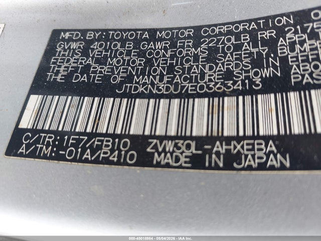 45018984 :رقم المزاد ، JTDKN3DU7E0363413 vin ، 2014 Toyota Prius Two مزاد بيع