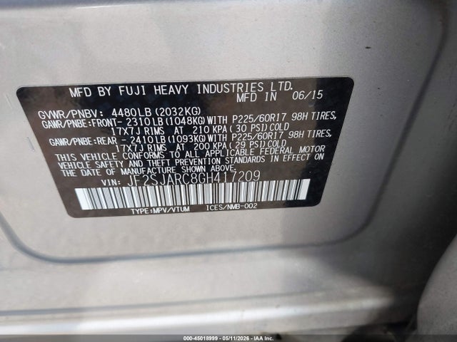 45018999 :رقم المزاد ، JF2SJARC8GH417209 vin ، 2016 Subaru Forester 2.5i Limited مزاد بيع