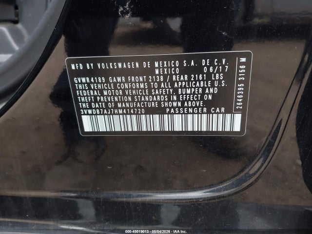 Продаж на аукціоні авто 2017 Volkswagen Jetta 1.4t Se, vin: 3VWDB7AJ7HM414720, номер лоту: 45019013