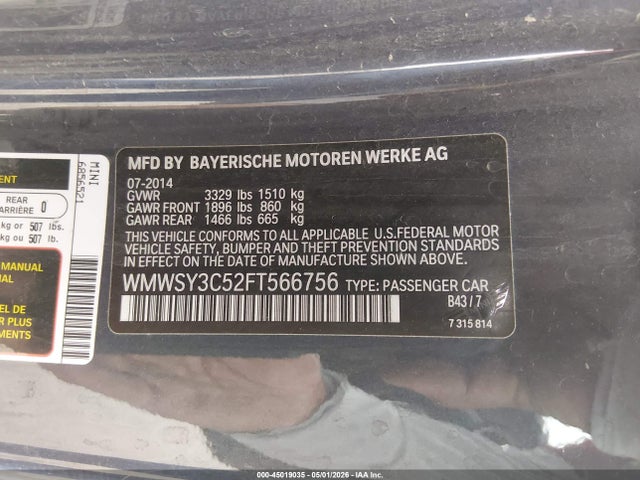 Aukcja sprzedaży 2015 Mini Roadster Cooper S, vin: WMWSY3C52FT566756, numer aukcji: 45019035