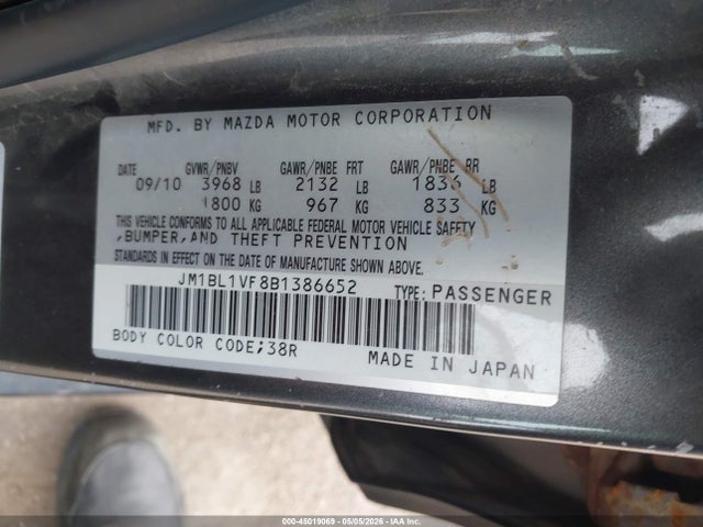 2011 Mazda Mazda3 მანქანა იყიდება აუქციონზე, vin: JM1BL1VF8B1386652, აუქციონის ნომერი: 45019069