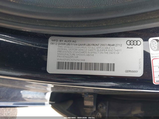 Auction sale of the 2013 Audi A6 2.0t Premium, vin: WAUGFAFCXDN050348, lot number: 45019093