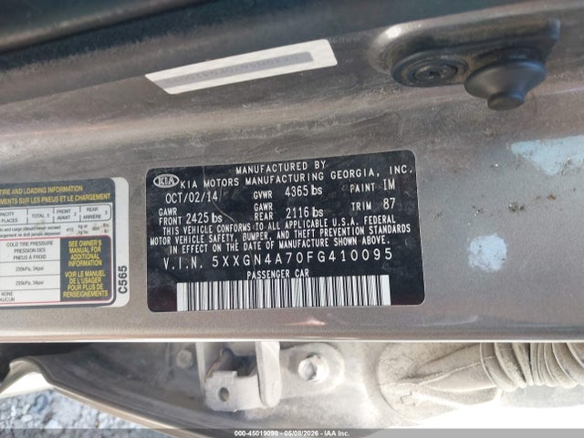 45019098 :رقم المزاد ، 5XXGN4A70FG410095 vin ، 2015 Kia Optima Ex مزاد بيع