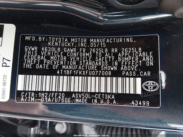 Toyota CAMRY SE 2015 4T1BF1FKXFU077008 Image 9