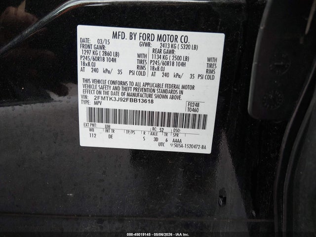 Aukcja sprzedaży 2015 Ford Edge Sel, vin: 2FMTK3J92FBB13618, numer aukcji: 45019145