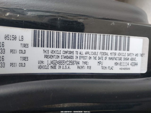 2000 Jeep Grand Cherokee Laredo მანქანა იყიდება აუქციონზე, vin: 1J4G248S5YC258704, აუქციონის ნომერი: 45019151
