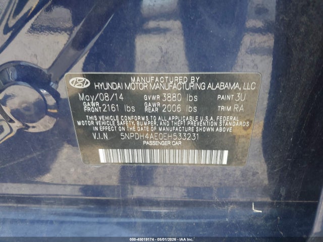 Продаж на аукціоні авто 2014 Hyundai Elantra Se, vin: 5NPDH4AE0EH533231, номер лоту: 45019174