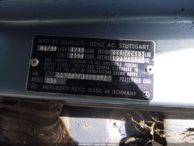 45019177 :رقم المزاد ، WDBCA32D3FA191457 vin ، 1985 Mercedes-benz 380 Se مزاد بيع