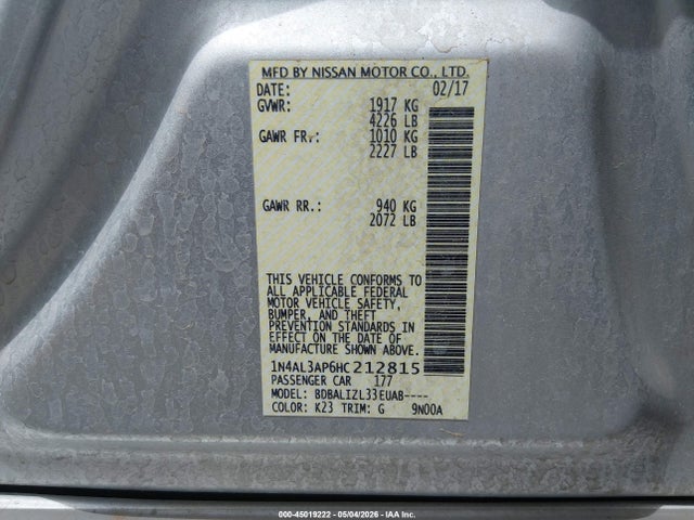 1N4AL3AP6HC212815 Nissan Altima 2.5 Sv