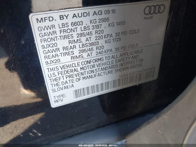 Продажа на аукционе авто 2017 Audi Q7 3.0t Premium, vin: WA1LAAF72HD031379, номер лота: 45019225
