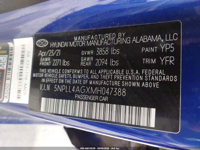 5NPLL4AGXMH047388 Hyundai ELANTRA SE