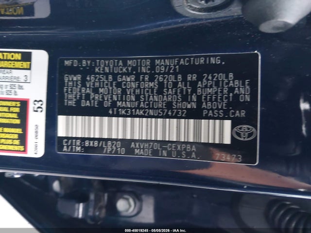 4T1K31AK2NU574732 Toyota Camry Xse Hybrid