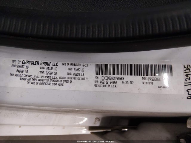 Aukcja sprzedaży 2013 Chrysler 200 Touring, vin: 1C3CCBBG6DN726663, numer aukcji: 45019260