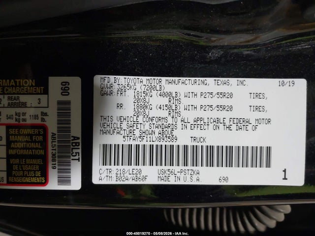 5TFAY5F11LX893589 Toyota Tundra Platinum