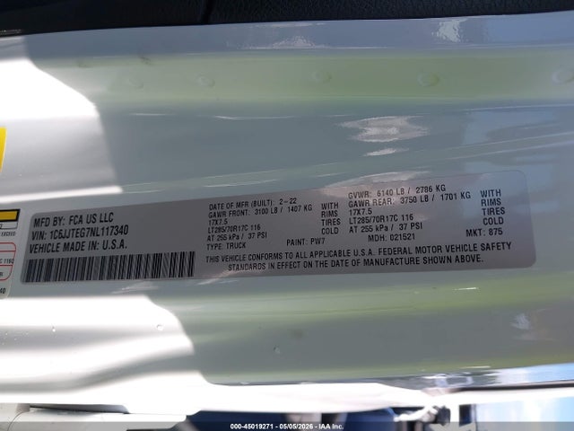 Продаж на аукціоні авто 2022 Jeep Gladiator Mojave 4x4, vin: 1C6JJTEG7NL117340, номер лоту: 45019271