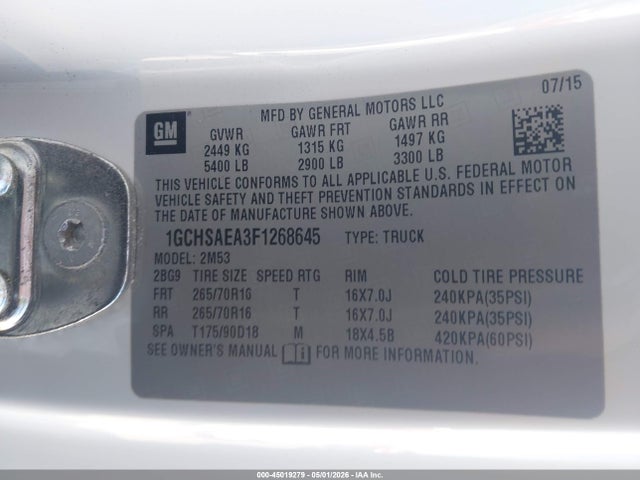 Chevrolet Colorado Wt 2015 1GCHSAEA3F1268645 Image 9
