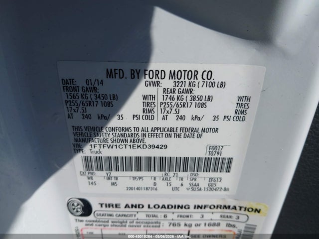Ford F-150 Xlt 2014 1FTFW1CT1EKD39429 Image 9