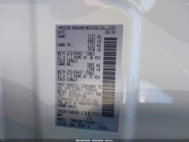 Продаж на аукціоні авто 2024 Nissan Rogue S Intelligent Awd, vin: 5N1BT3AB3RC718392, номер лоту: 45019289