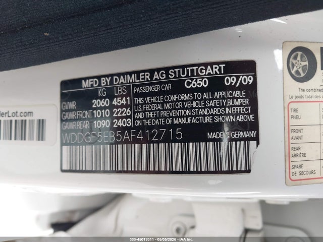 45019311 :رقم المزاد ، WDDGF5EB5AF412715 vin ، 2010 Mercedes-benz C 300 Luxury/sport مزاد بيع