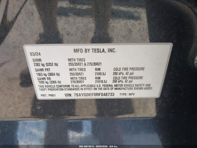 Продажа на аукционе авто 2024 Tesla Model Y Performance Dual Motor All-wheel Drive, vin: 7SAYGDEF0RF048733, номер лота: 45019313
